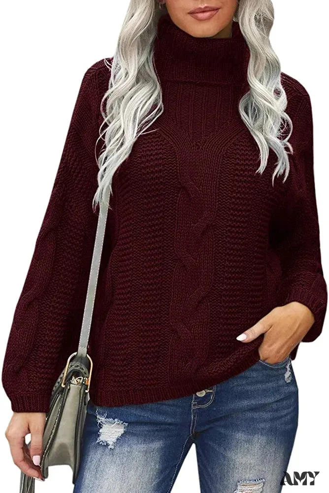 Amy Fashion - Womens Turtleneck Loose Oversized Chunky Knitted Sweater