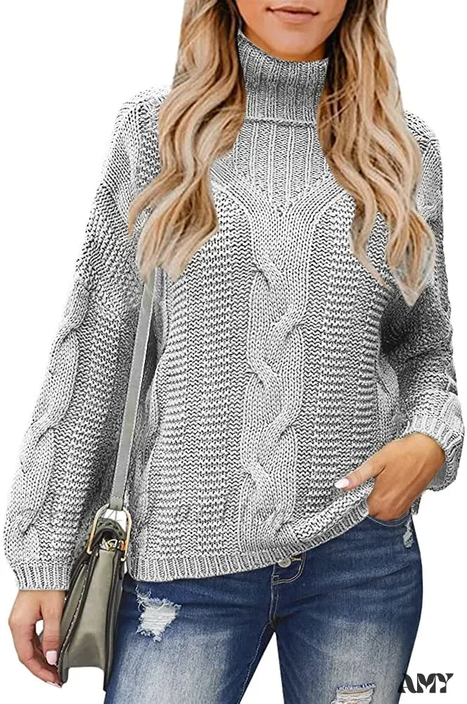 Amy Fashion - Womens Turtleneck Loose Oversized Chunky Knitted Sweater