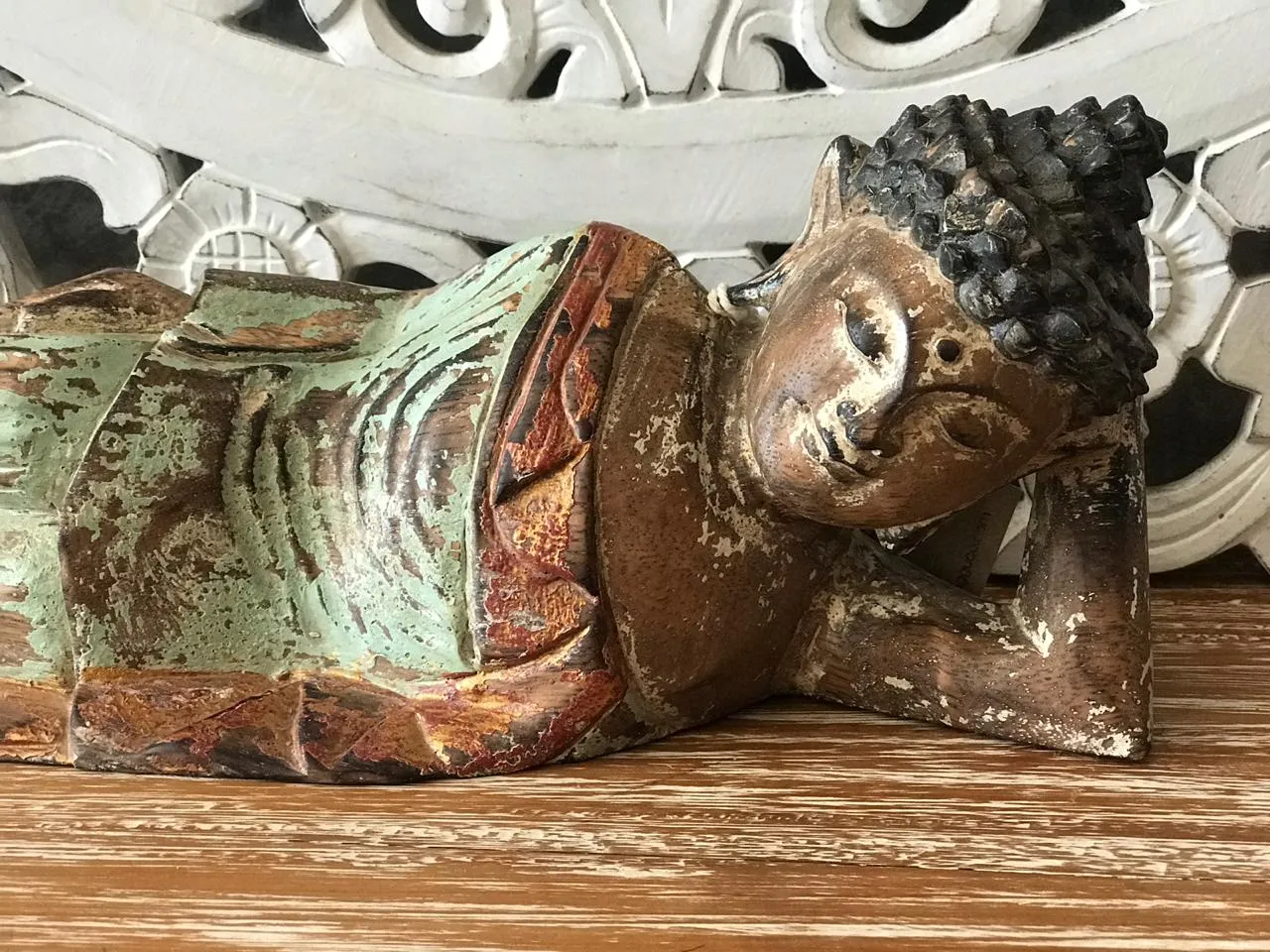 Antique Reclining Wooden Buddha (W)