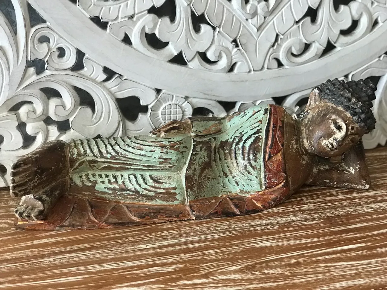 Antique Reclining Wooden Buddha (W)