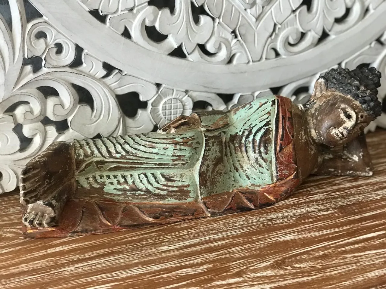 Antique Reclining Wooden Buddha (W)