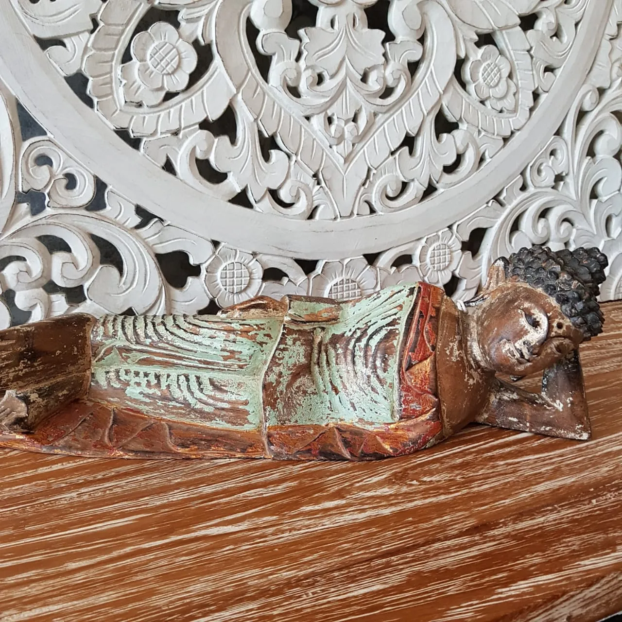 Antique Reclining Wooden Buddha (W)