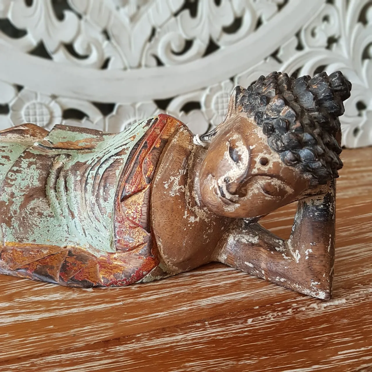 Antique Reclining Wooden Buddha (W)