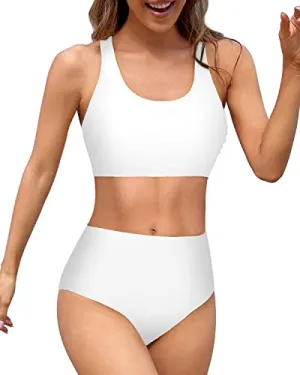 Athletic High Cut Bikini Bottom Elongating Long Torso-White