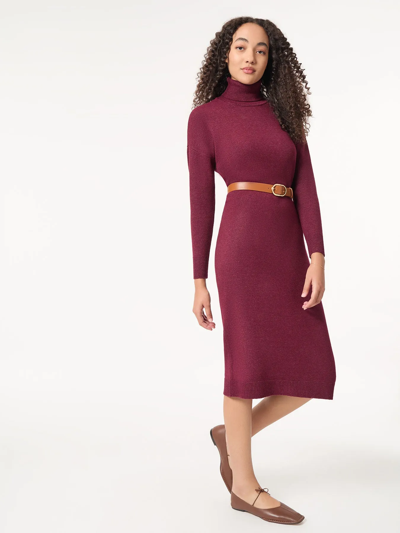 Belted Turtleneck Sweater Dress