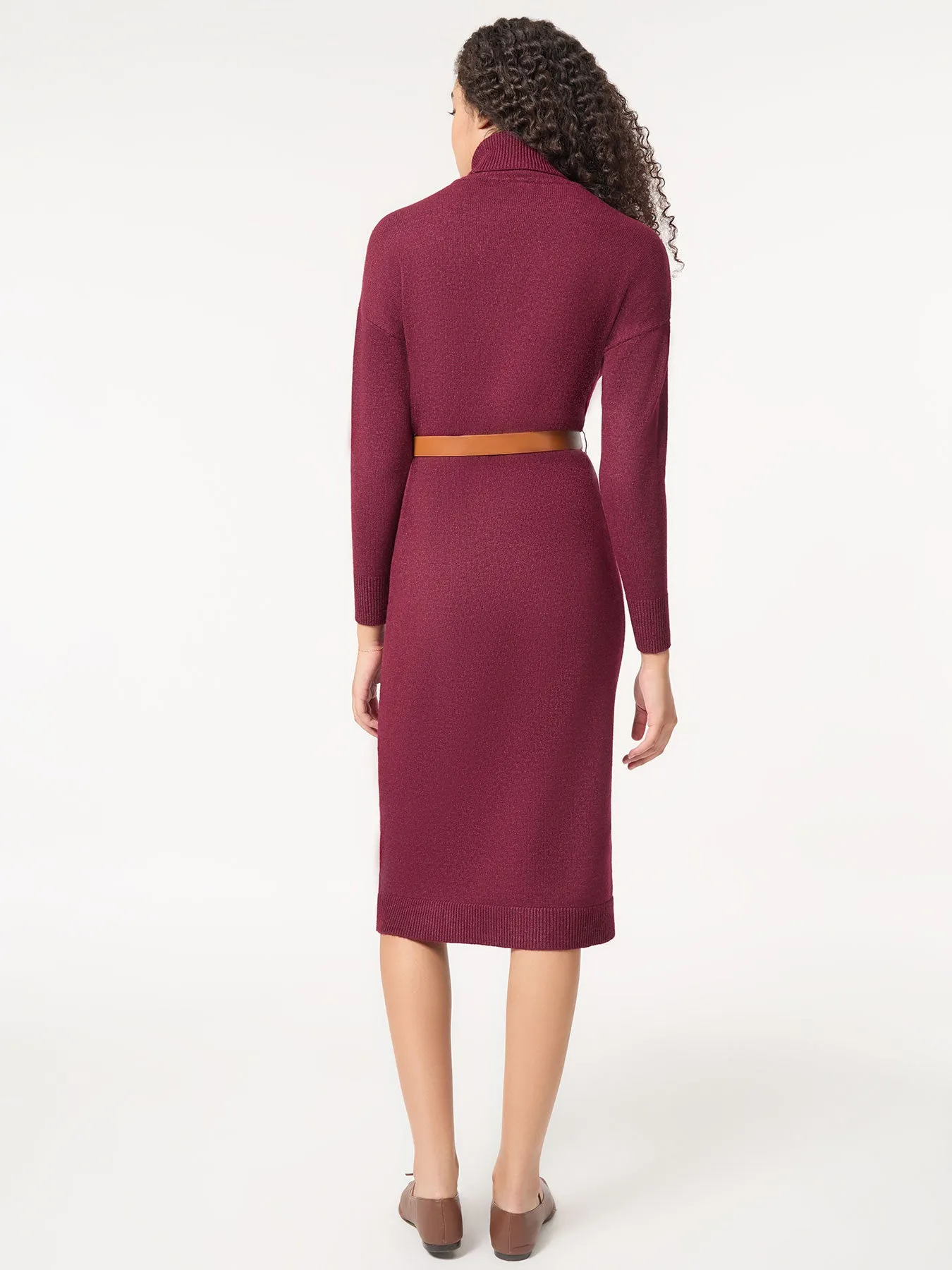 Belted Turtleneck Sweater Dress