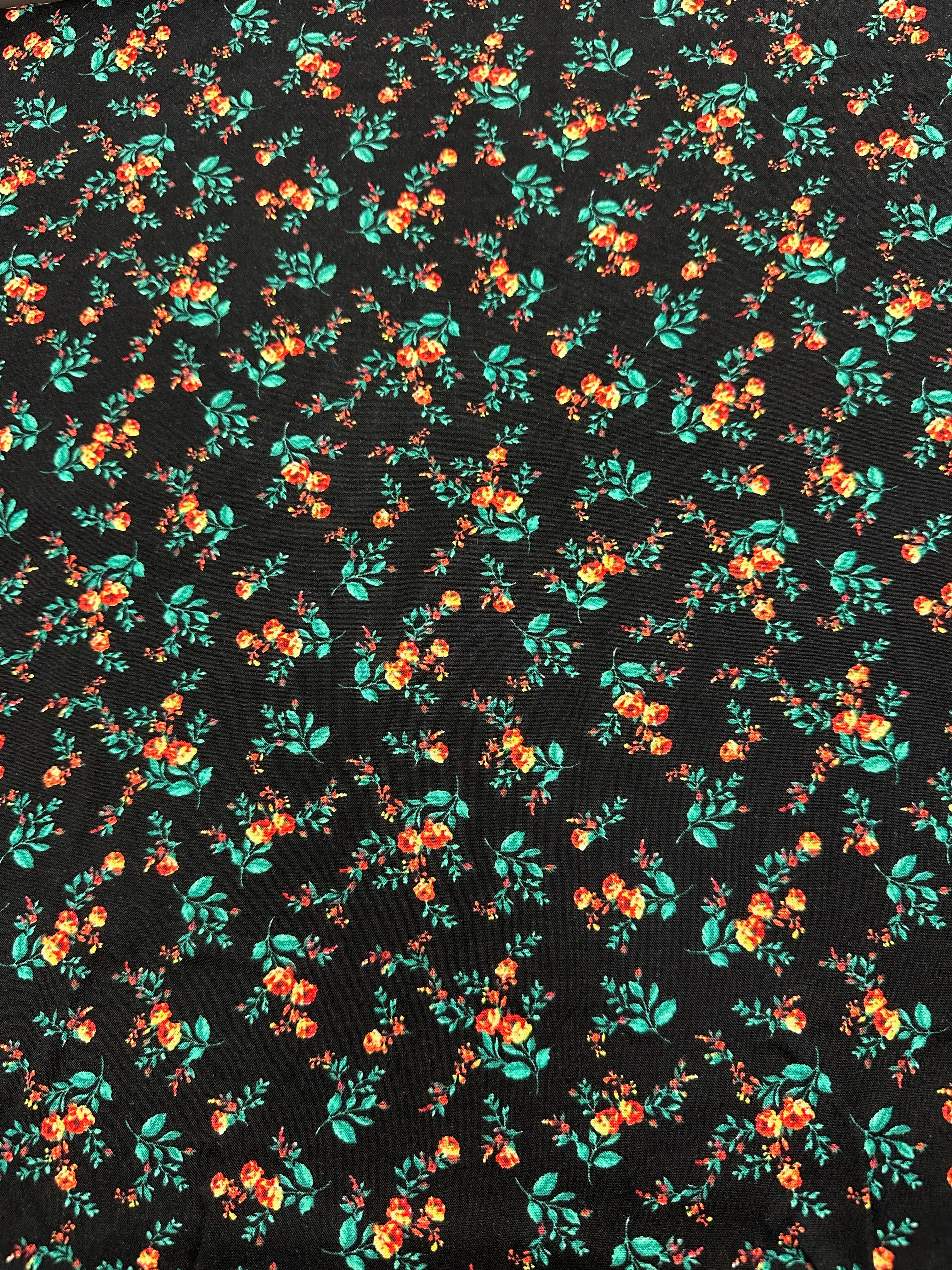 Black Floral Print Rayon Challis Fabric