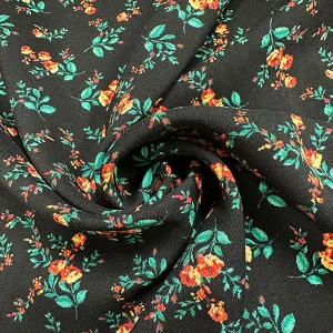 Black Floral Print Rayon Challis Fabric