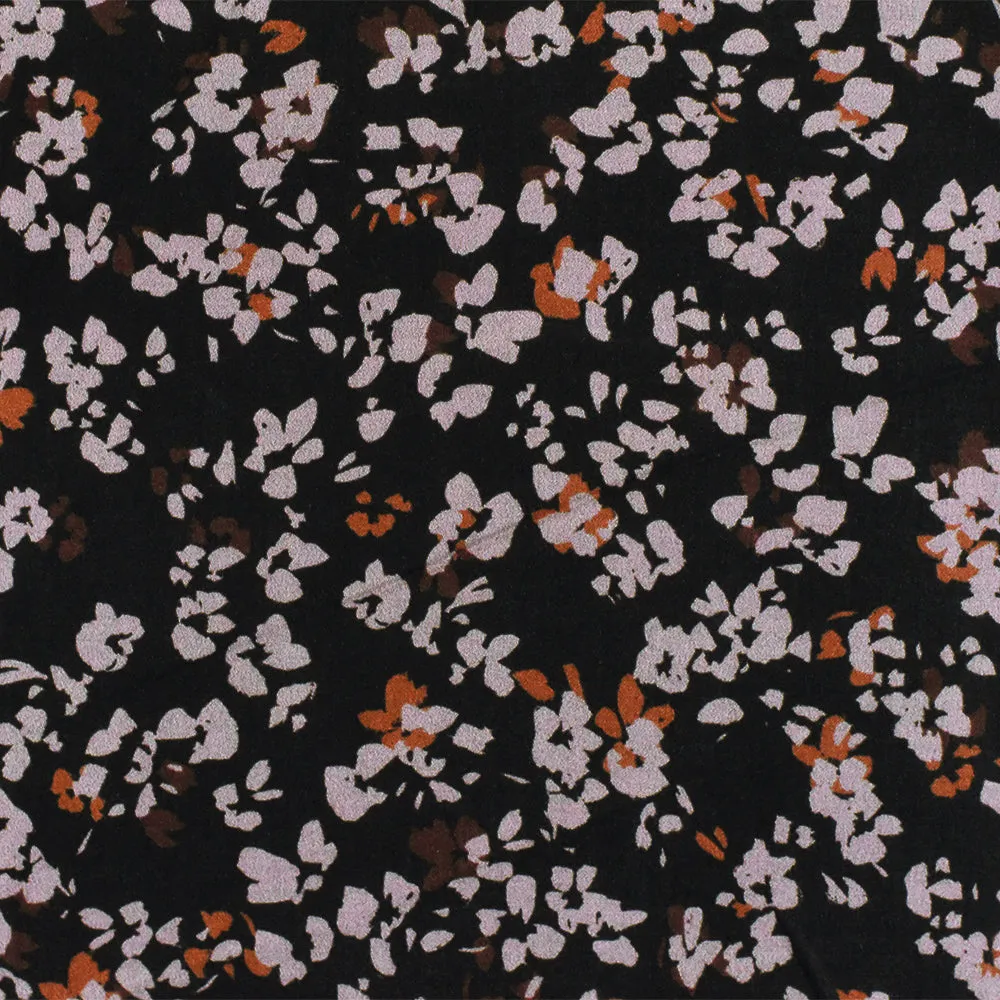 Black-Gray-Multi Floral Printed Rayon Satin Woven Fabric