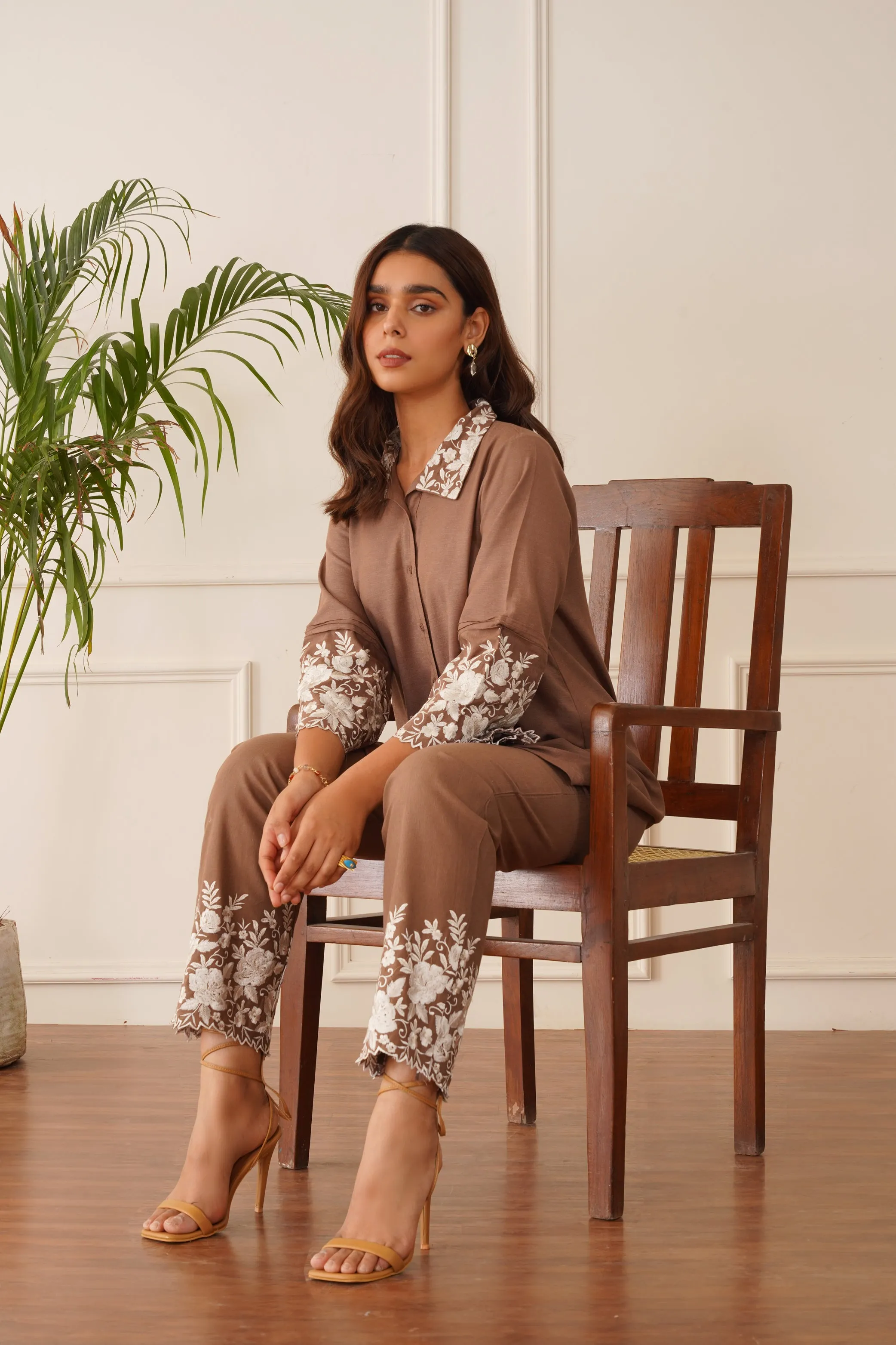 Blossom Brown Embroidered Co-ord Set