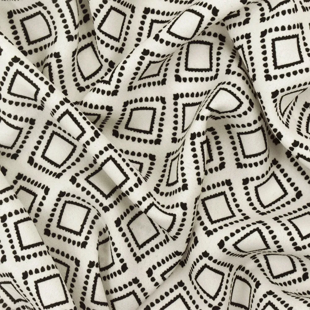 Bone Ivory-Black Famous Designer Diamond Mark Printed Georgette Fabric