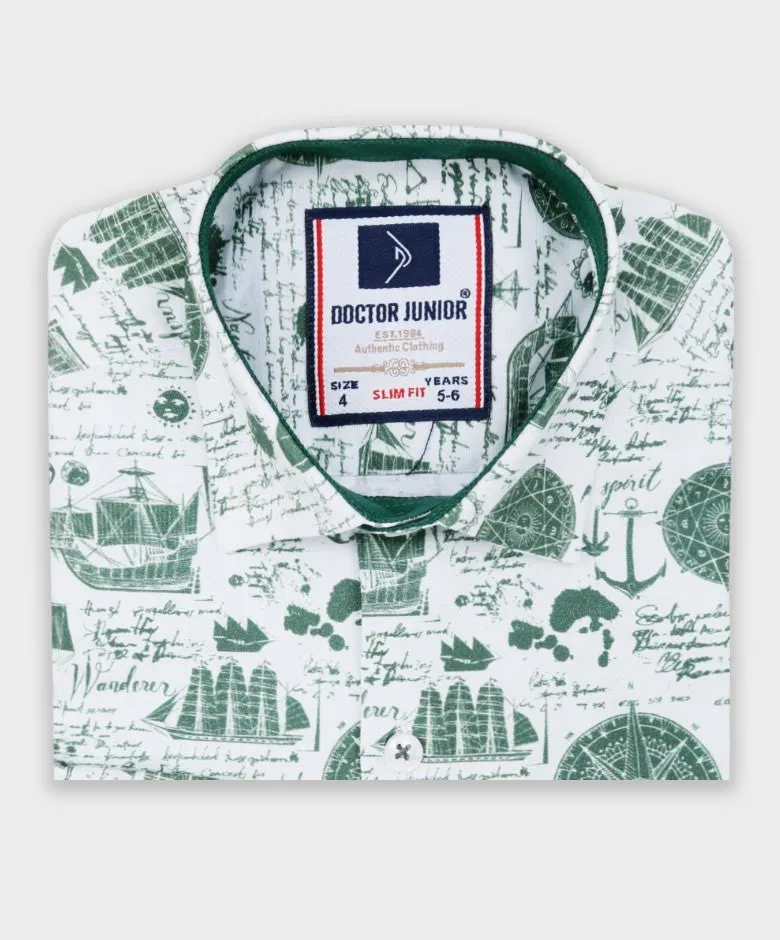 Boys Nautical Printed Fashion Shirt - Green