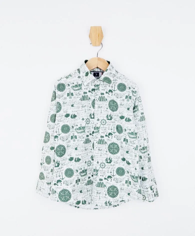 Boys Nautical Printed Fashion Shirt - Green