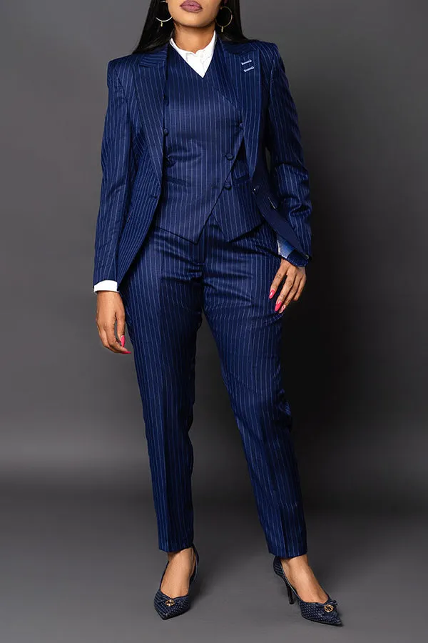 Classic Striped Peak Collar Blazer & Pants Set