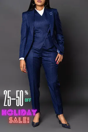 Classic Striped Peak Collar Blazer & Pants Set