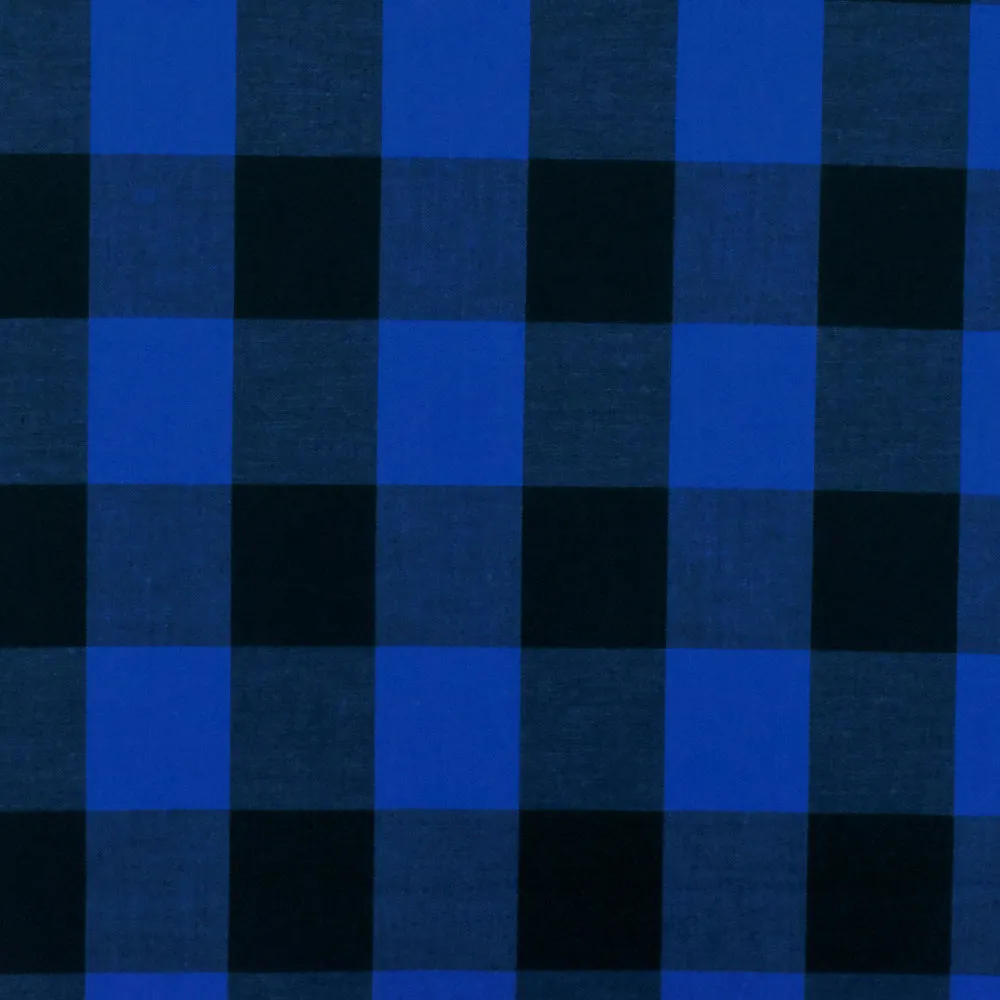 Cobalt Blue-Black Gingham Poplin Shirting Woven Fabric