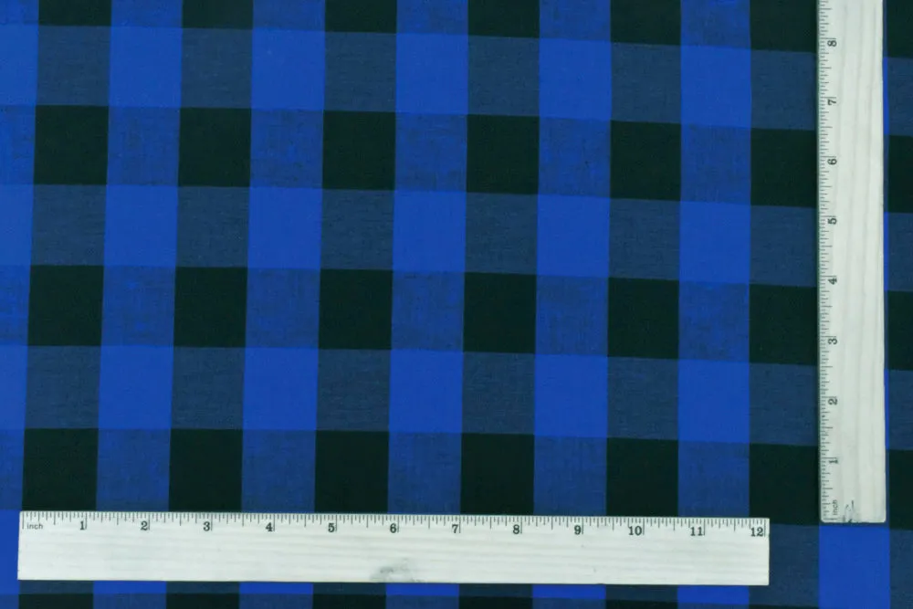 Cobalt Blue-Black Gingham Poplin Shirting Woven Fabric