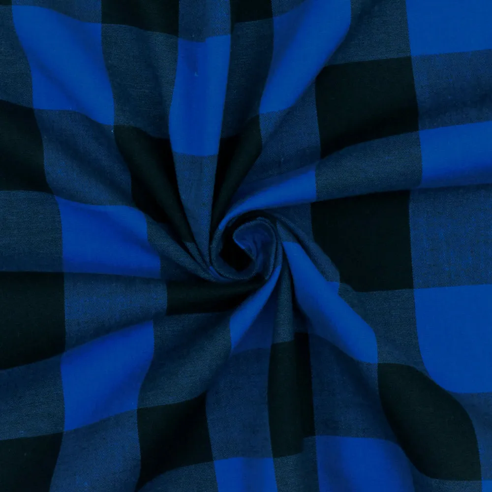 Cobalt Blue-Black Gingham Poplin Shirting Woven Fabric