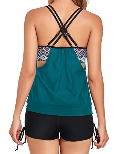 Criss Cross Double Criss Cross Shoulder Straps Swimsuits-Teal