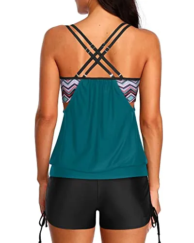 Criss Cross Double Criss Cross Shoulder Straps Swimsuits-Teal