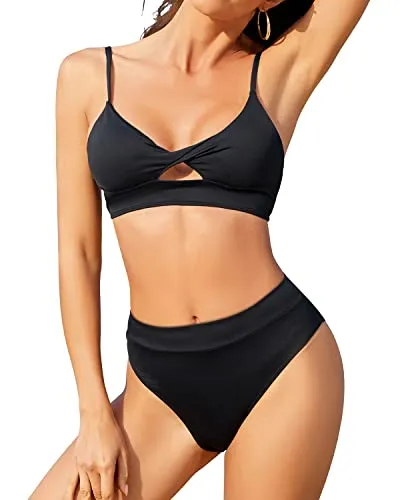 Cutout High Waisted Bikini Sets for Women Two Piece Bathing Suits