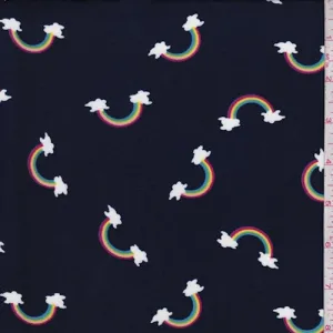 Dark Navy Rainbow Double Brushed Jersey Knit Fabric