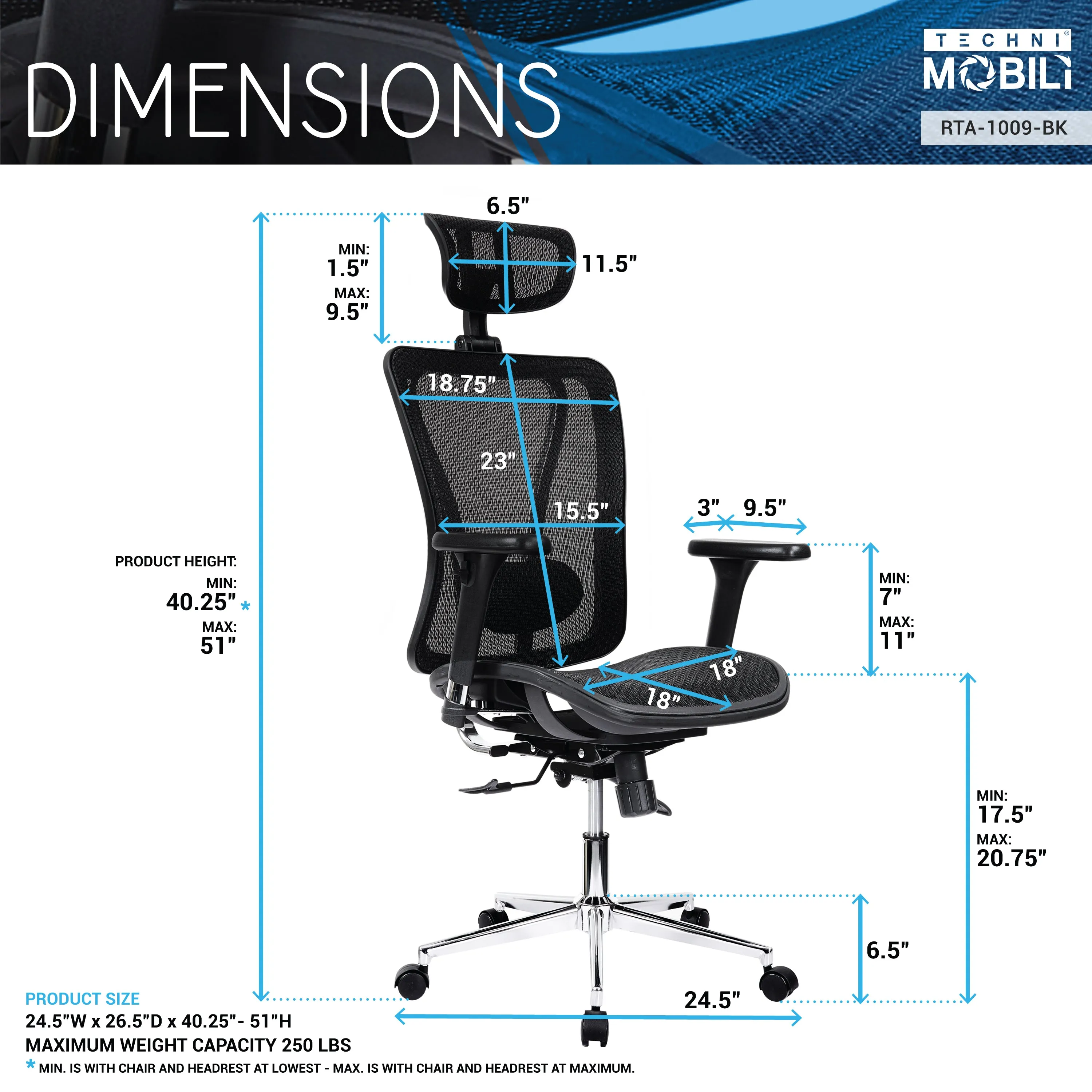 Executive Mesh Office Chair with Headrest and Lumbar Support