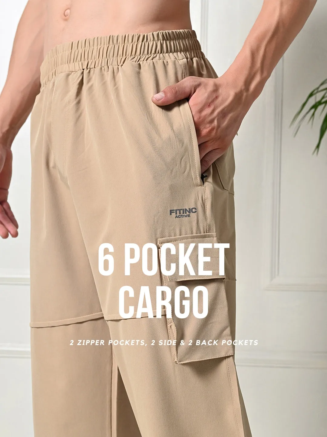 FITINC All Weather 6 Pocket Cargo Pants for Men - Beige