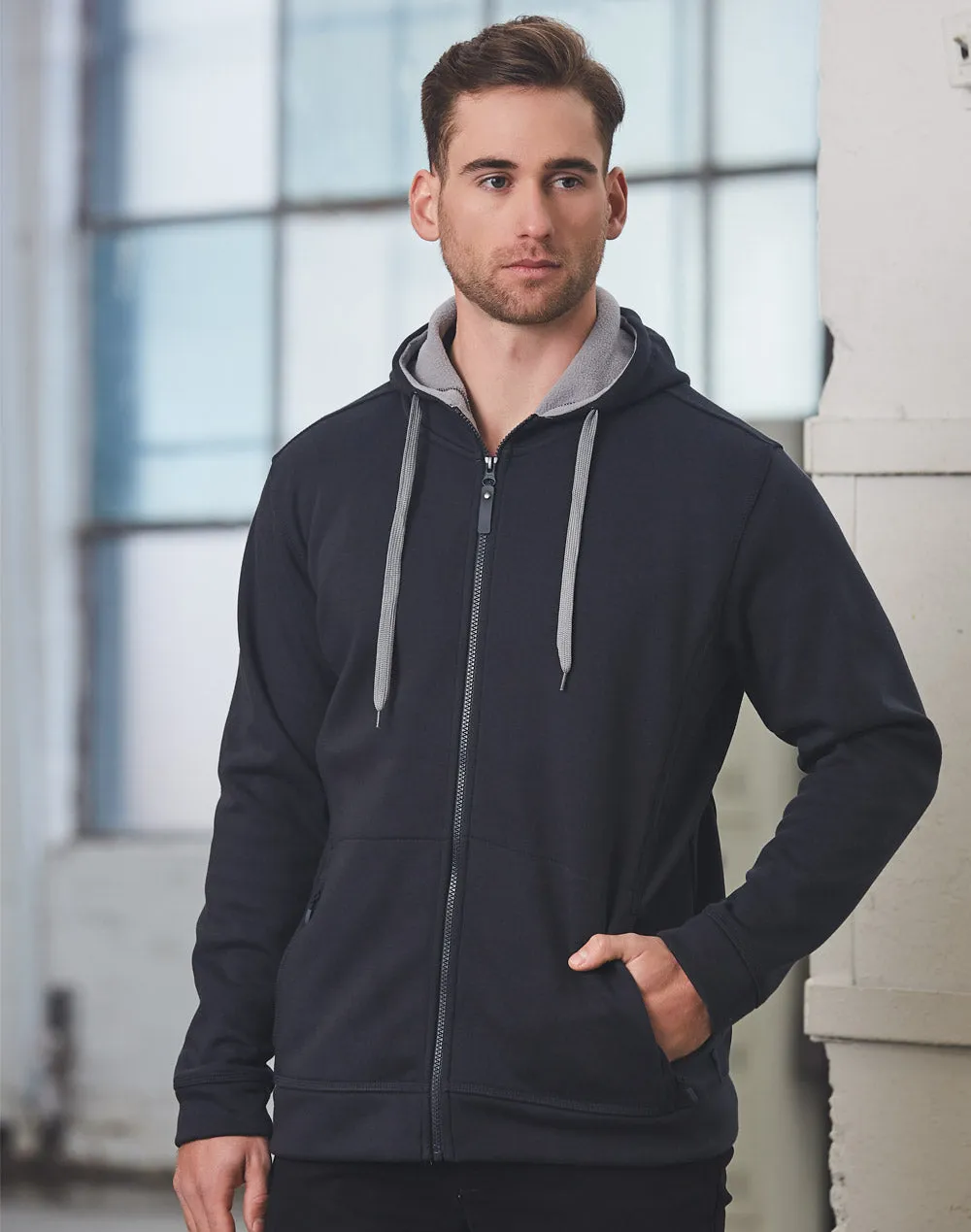 [FL17] Men's Full Zip Contrast Fleece Hoodie