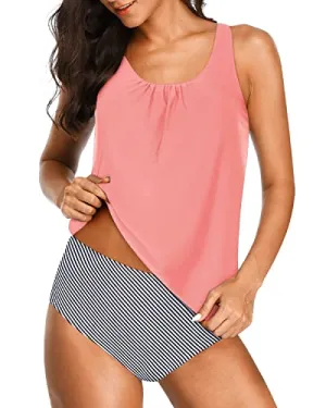 Flattering And Cute Two Piece Bathing Suits For Women-Coral Pink Stripe