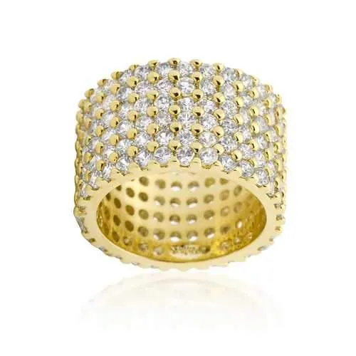 Goldtone Finishd Wide Pave Cubic Zirconia Ring