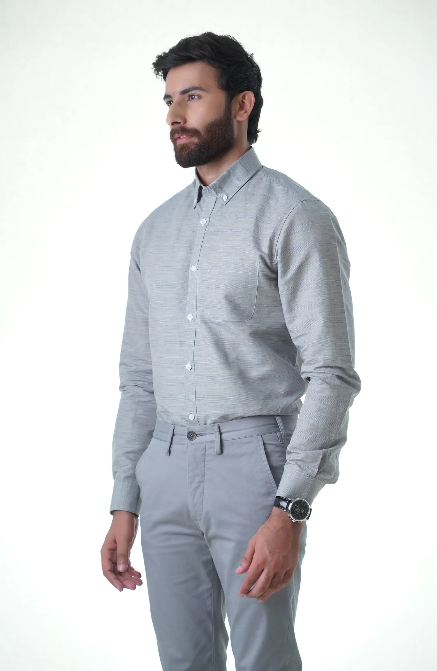 Grey Full Sleeves Cotton Shirt