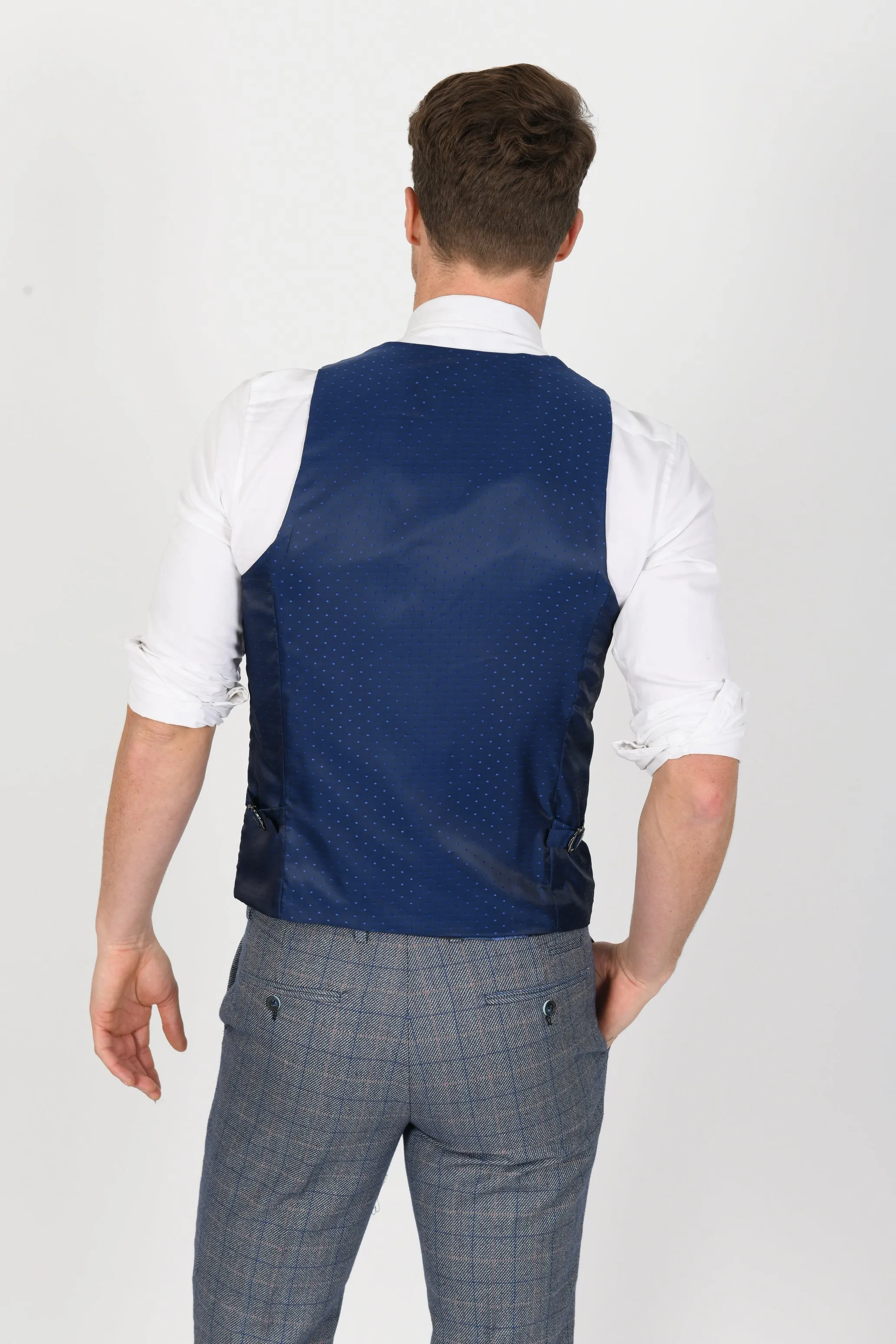 Hilton Blue Tweed Check Waistcoat | Wedding Wear | Office Wear | Check Suit