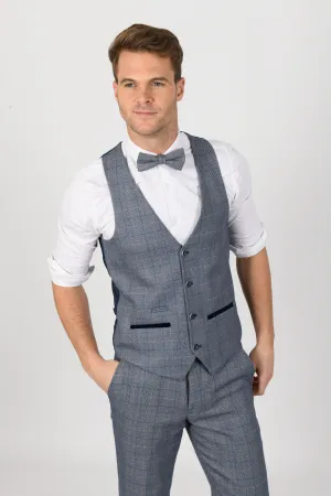 Hilton Blue Tweed Check Waistcoat | Wedding Wear | Office Wear | Check Suit