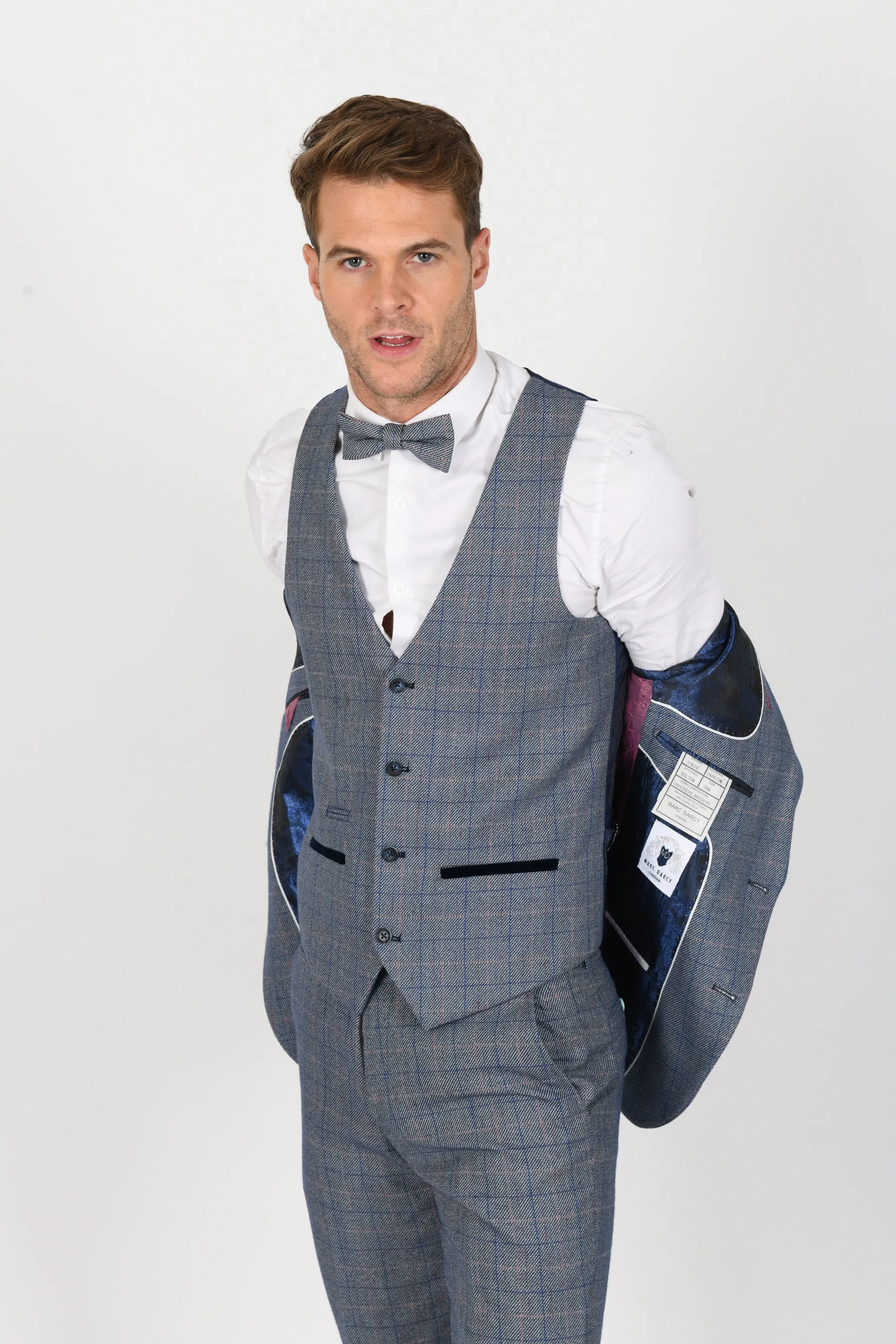 Hilton Blue Tweed Check Waistcoat | Wedding Wear | Office Wear | Check Suit