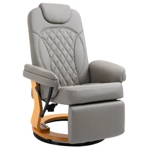 HOMCOM Grey PU Recliner Chair with Footrest, Headrest, Swivel Wooden Base – Ideal for Living Room, Bedroom & Office