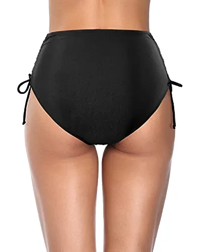 Ladies Full Coverage High Waisted Swimsuit Bikini Bottoms-Black