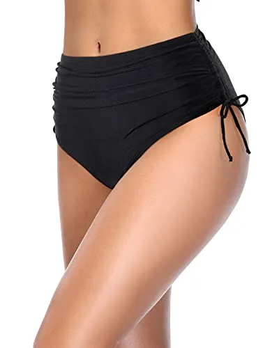 Ladies Full Coverage High Waisted Swimsuit Bikini Bottoms-Black