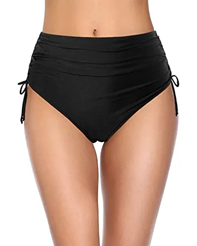 Ladies Full Coverage High Waisted Swimsuit Bikini Bottoms-Black