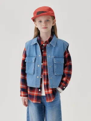 MARC & JANIE Girls Big Pockets Denim Vests 241386