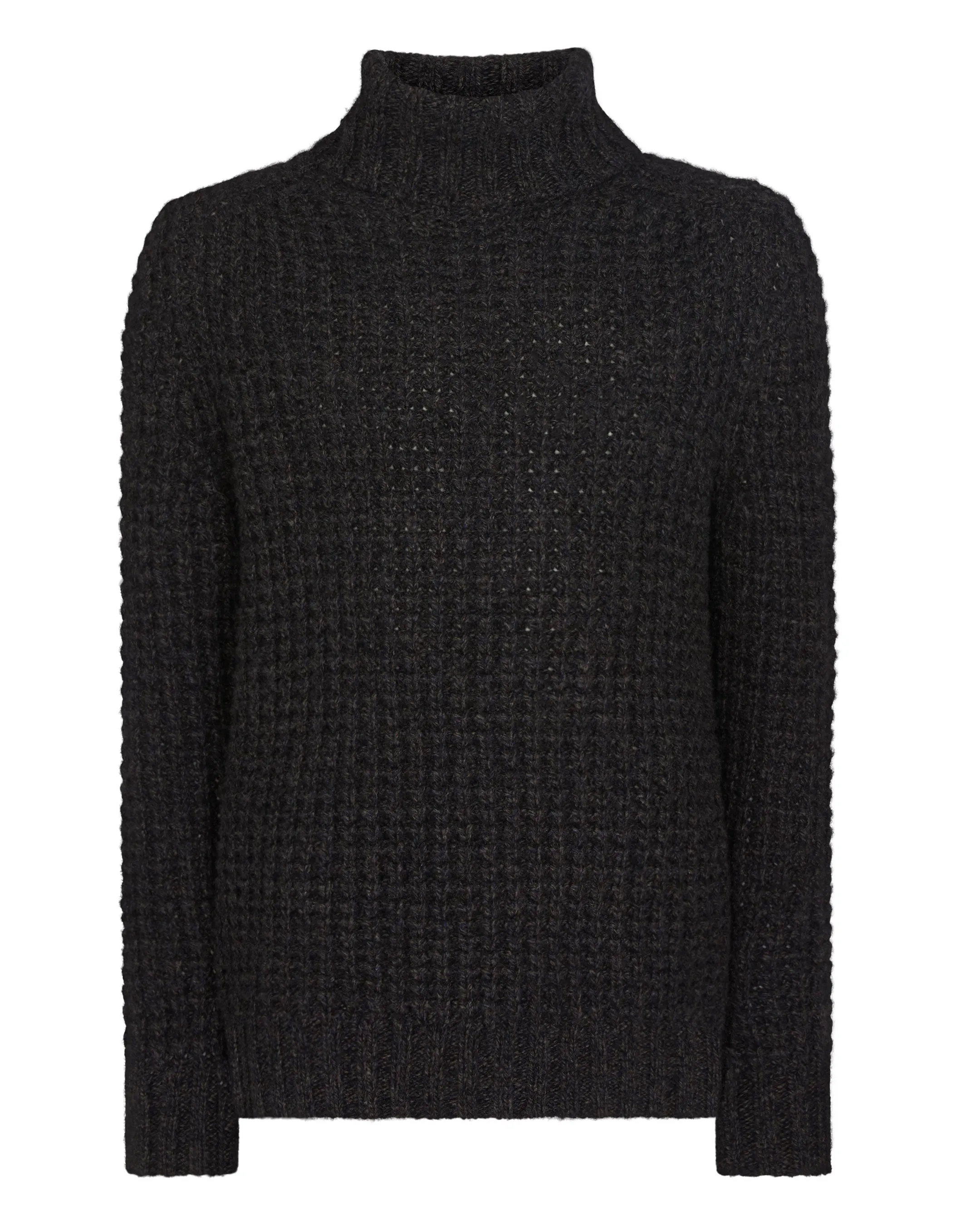 Men's Chunky Moss Stitch Roll Neck Cashmere Jumper Granite Grey