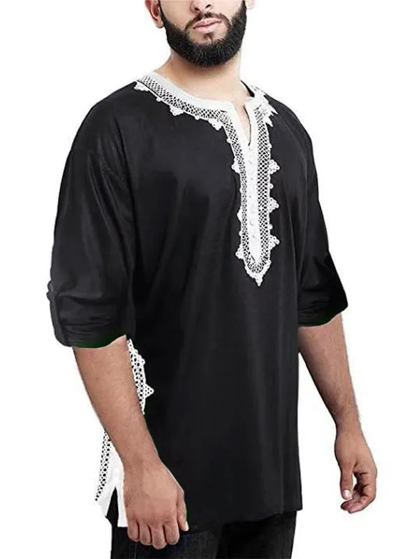 Mens Ethnic  V Neck Soft 3/4 Sleeve T-Shirts SKUC20639