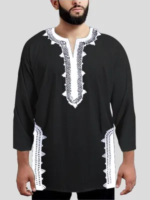 Mens Ethnic  V Neck Soft 3/4 Sleeve T-Shirts SKUC20639