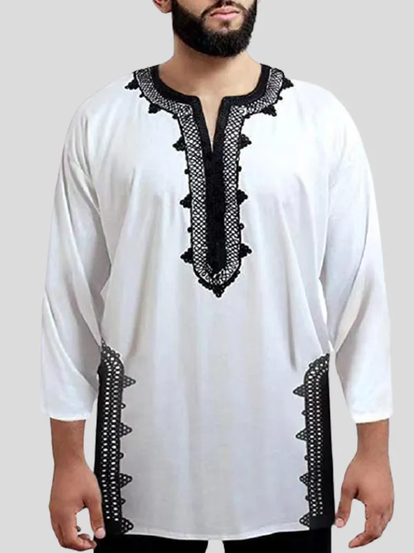 Mens Ethnic  V Neck Soft 3/4 Sleeve T-Shirts SKUC20639