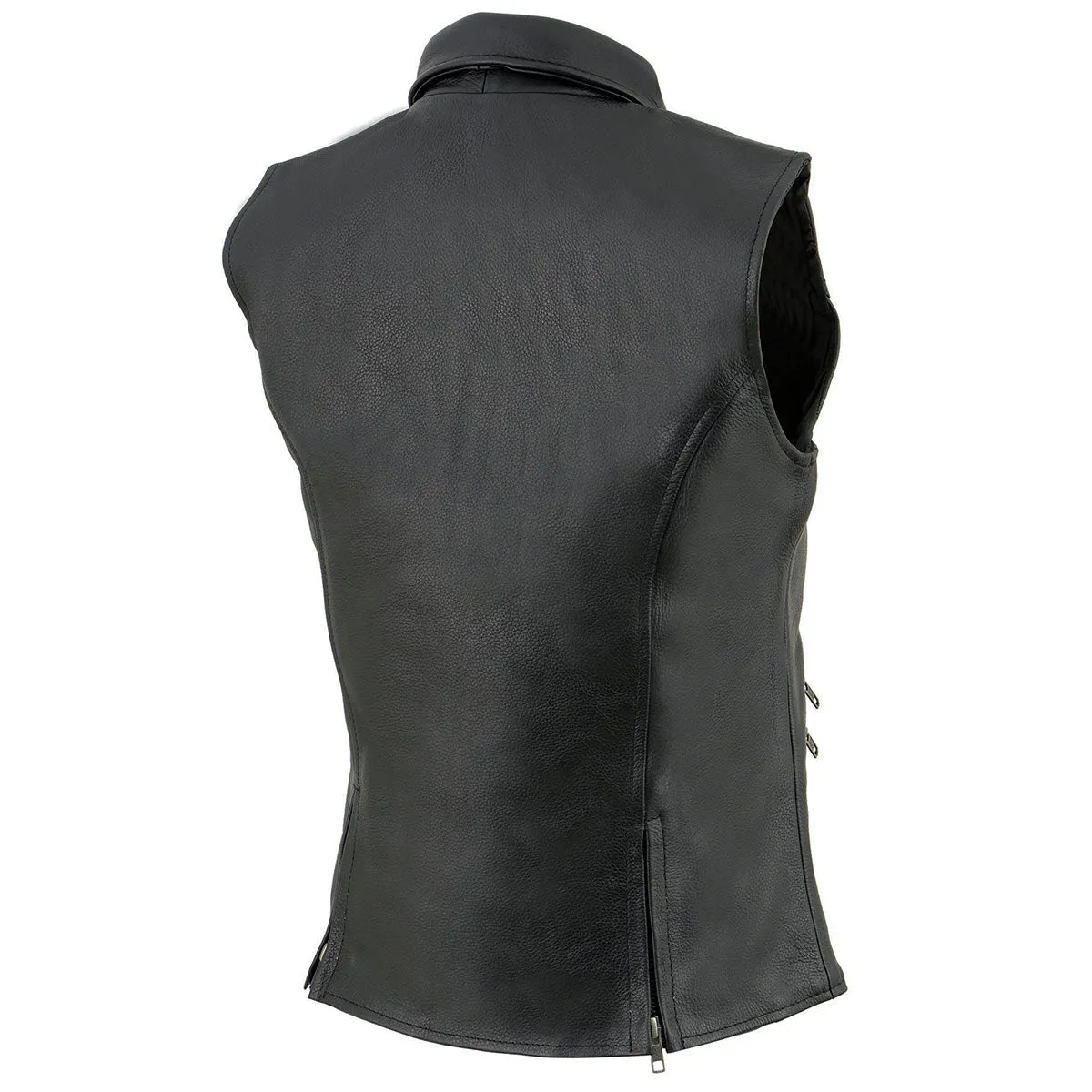 Milwaukee Leather MLL4520 Women’s Black Leather Shirt Style Collar Motorcycle Rider Vest with 4 Front Lower Pockets