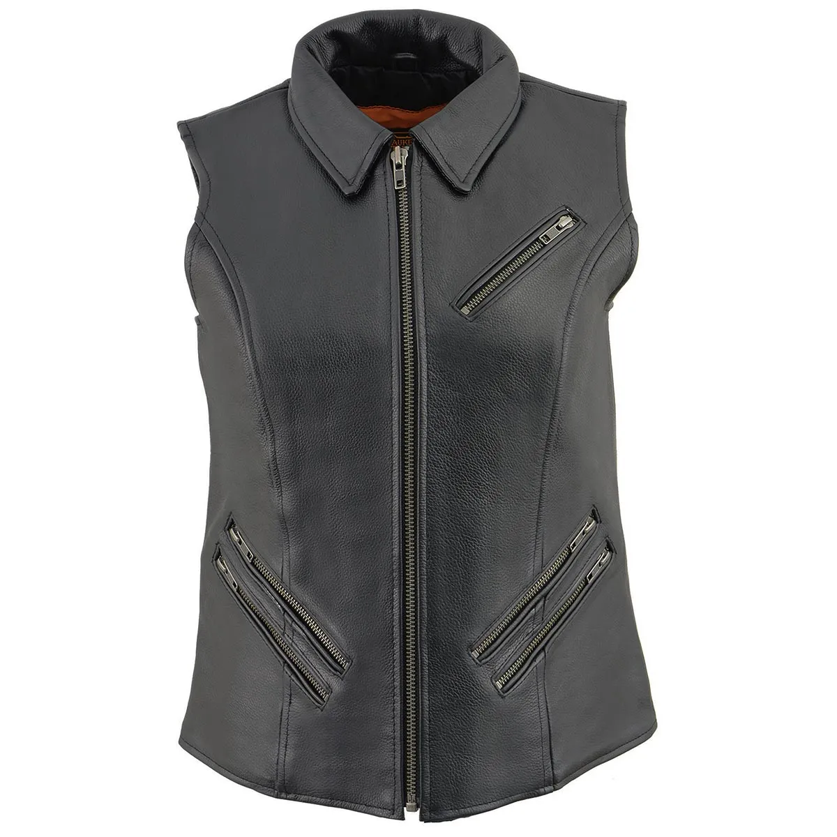 Milwaukee Leather MLL4520 Women’s Black Leather Shirt Style Collar Motorcycle Rider Vest with 4 Front Lower Pockets