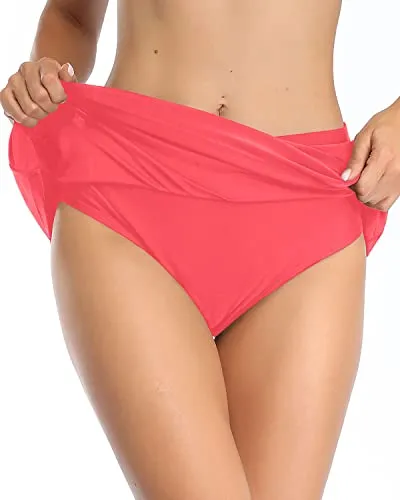 Modest A-Line Swim Bottom Elastic Waist Elastic Swim Skirt For Women-Red