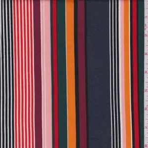 Navy/Spruce/Wine Multi Stripe Double Brushed Jersey Knit Fabric