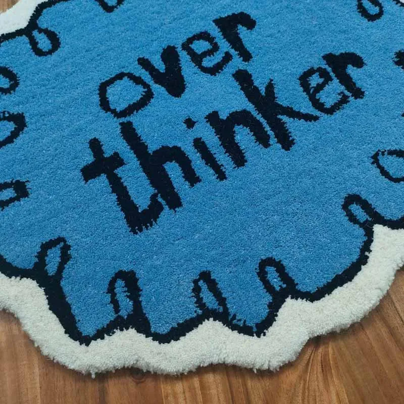 Over Thinker Blue Woolen Rug | 2 x 1.7 Feet