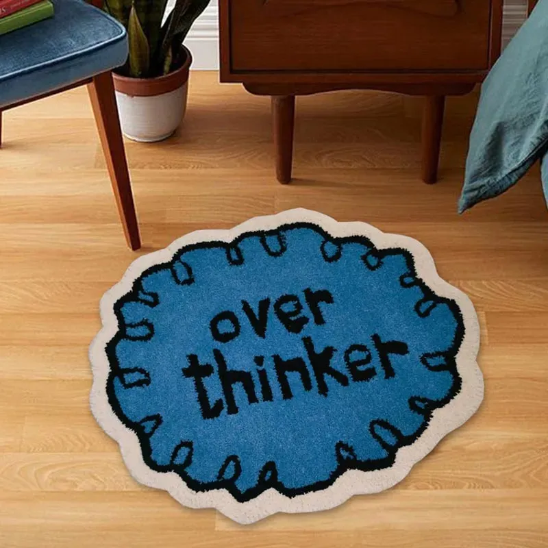 Over Thinker Blue Woolen Rug | 2 x 1.7 Feet